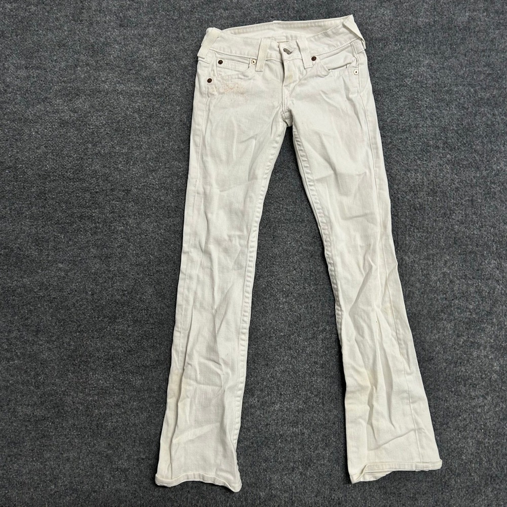 True Religion Jeans Womens Size 27 White Bootcut Low Rise Made in USA Stained